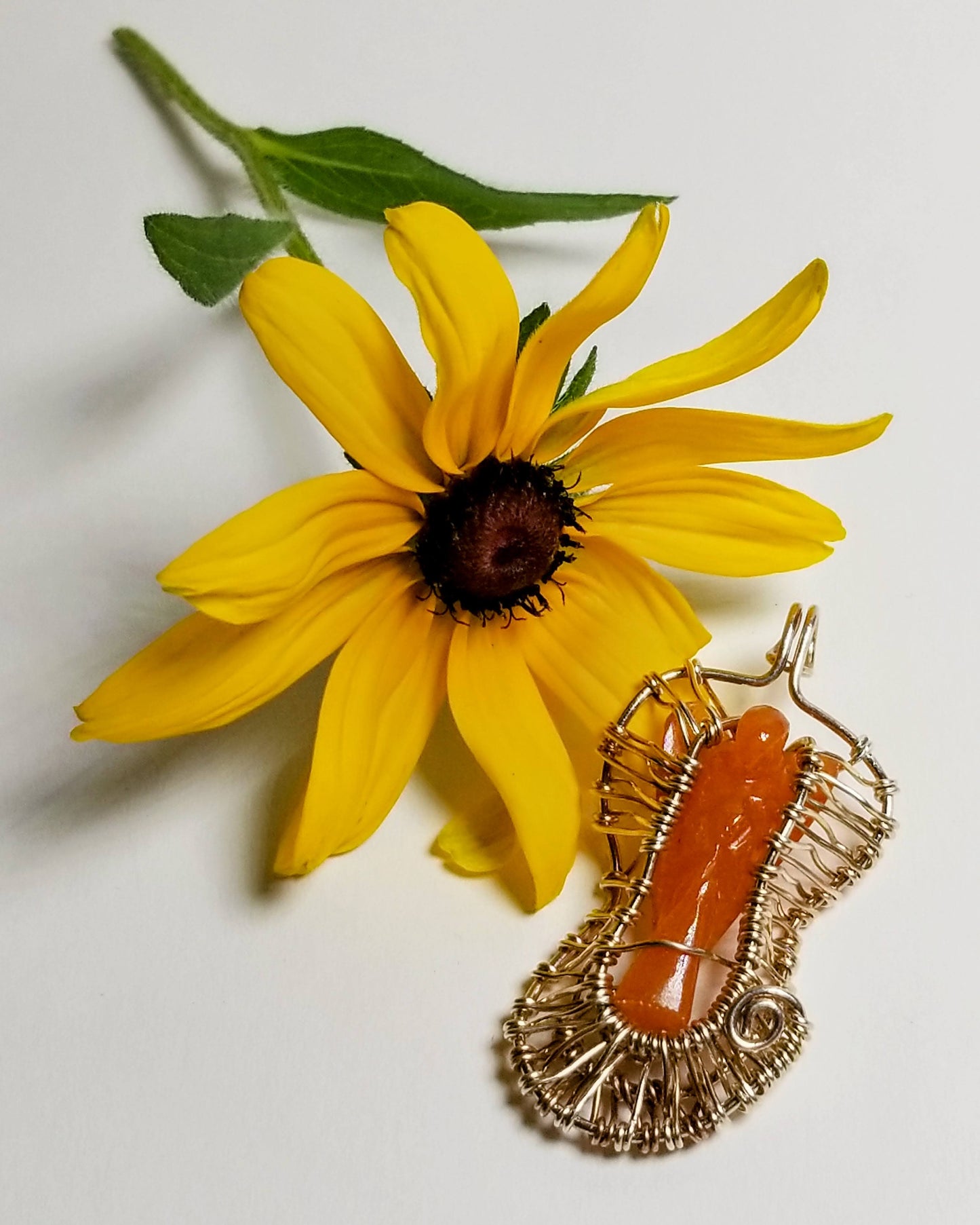 In the Hour of Need - Carnelian Carved Angel Crystal & Fine Silver Pendant