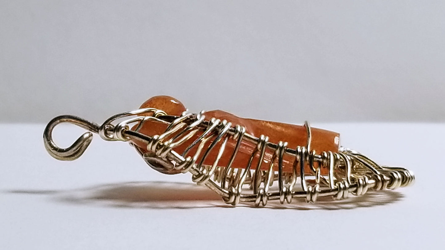 In the Hour of Need - Carnelian Carved Angel Crystal & Fine Silver Pendant