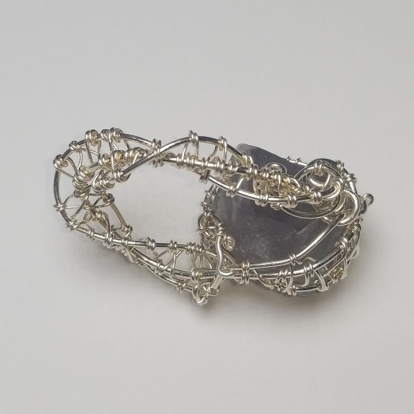 Dream Wave - Diamond Shaped Fluorite & Fine Silver Pendant Sculpture