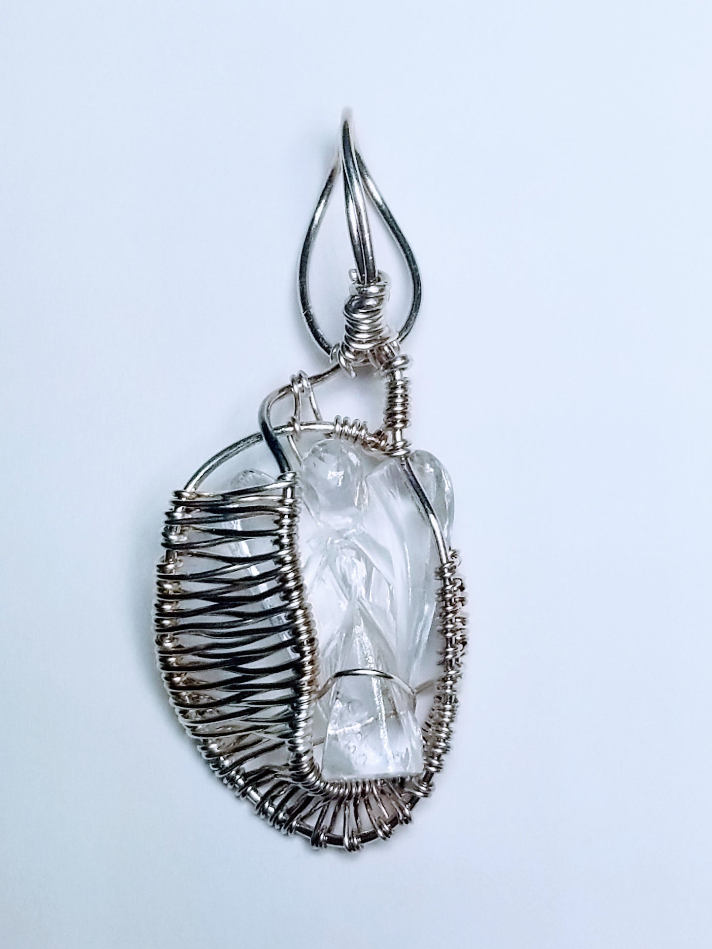 Tear of an Angel - Clear Quartz Carved Angel Crystal & Fine Silver Pendant